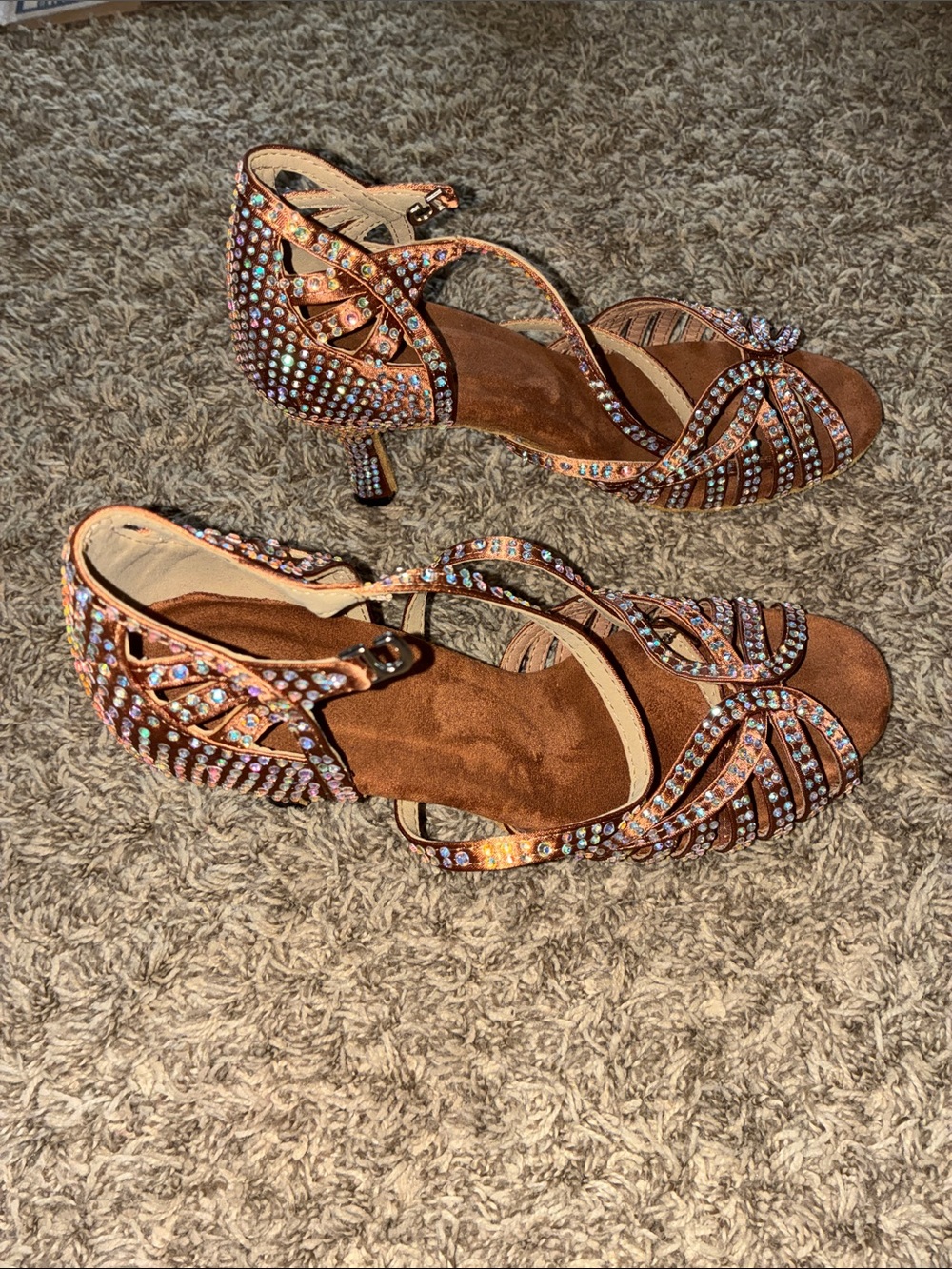 Ballroom Shoes with Embellished Copper Strappy Heels with Crystal Accents